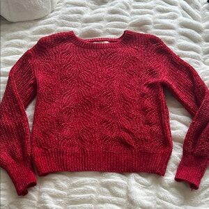 Pink Rose Red Crew Neck Cable Knit Sweater